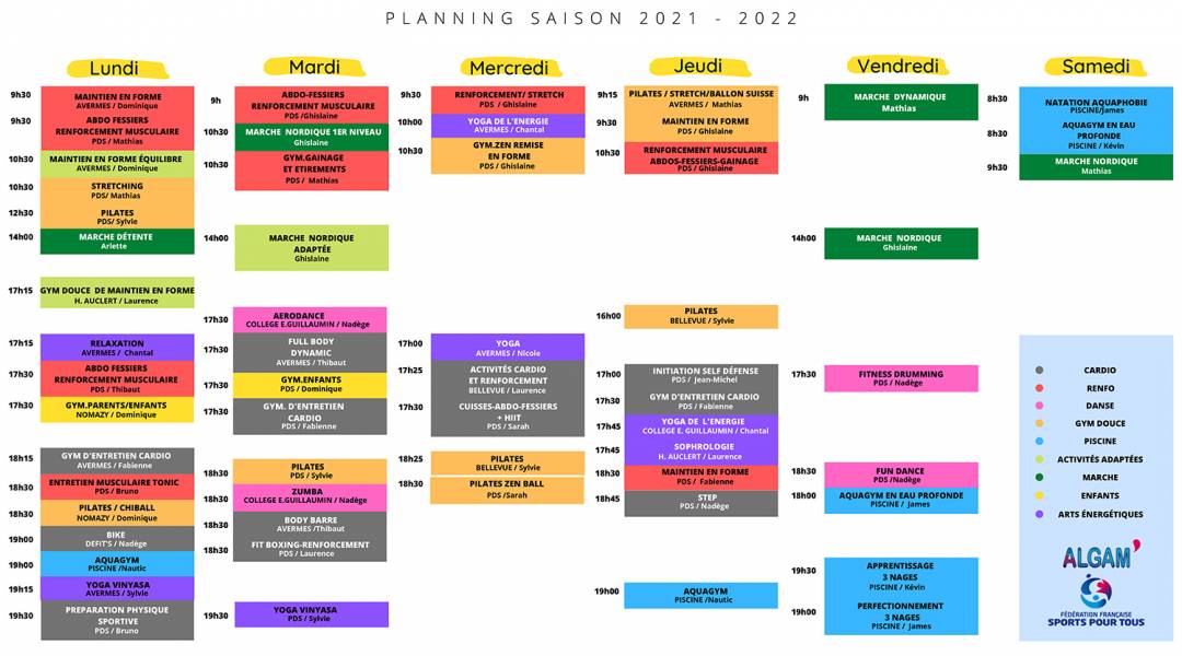 Nouveau planning saison 2021-2022